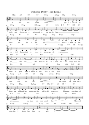 Waltz for Debby – Bill Evans Sheet Music for Piano (Solo