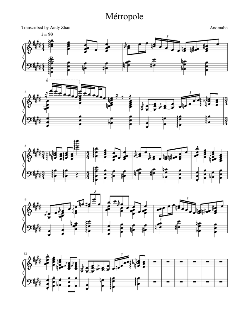 Métropole Sheet music for Piano (Solo) | Musescore.com
