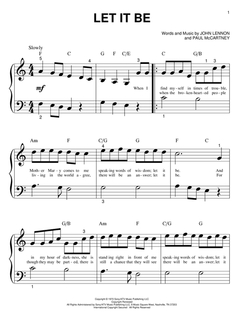 Let It Be - The Beatles (Big Note Piano)
