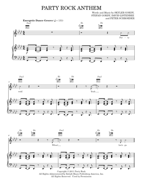 Party Rock Anthem - LMFAO featuring Lauren Bennett (Piano-Vocal-Guitar)