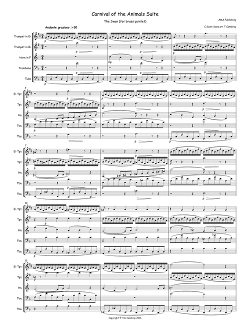 The Swan, from Carnival of the Animals (Arr. Tim Cambray) - C Saint Saens (Brass Ensemble)