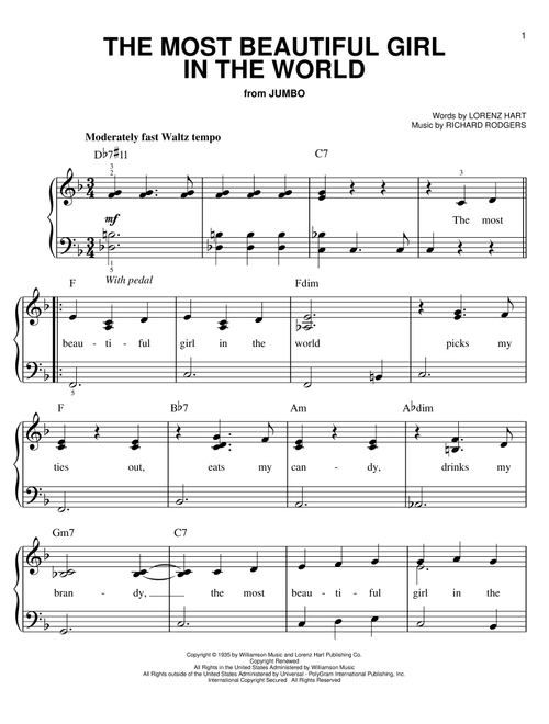 The Most Beautiful Girl In The World - Rodgers & Hart (Easy Piano)