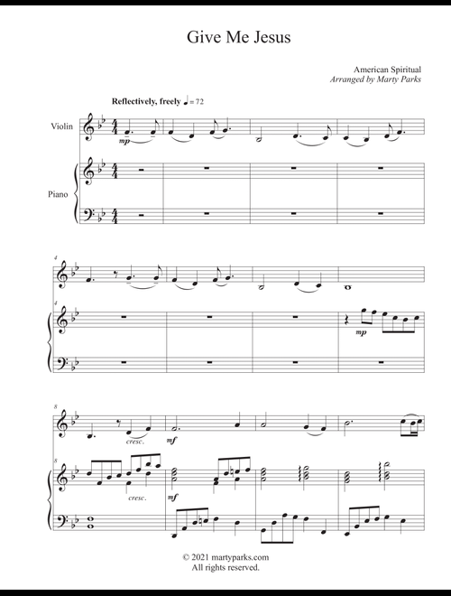 Give Me Jesus (Violin-Piano) (Arr. Marty Parks) - American Spiritual (Violin and Piano)