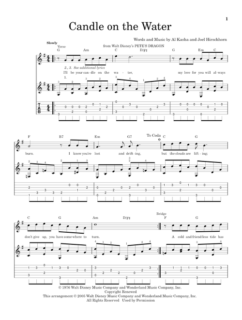 Candle On The Water (from Pete's Dragon) - Helen Reddy (Solo Guitar)