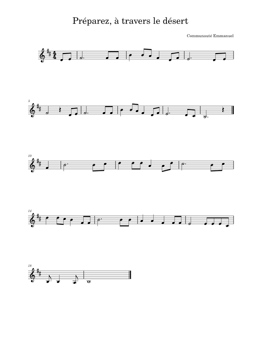 PREPAREZ, A TRAVERS LE DESERT Chants de l'Emmanuel (C.BOET) Sheet