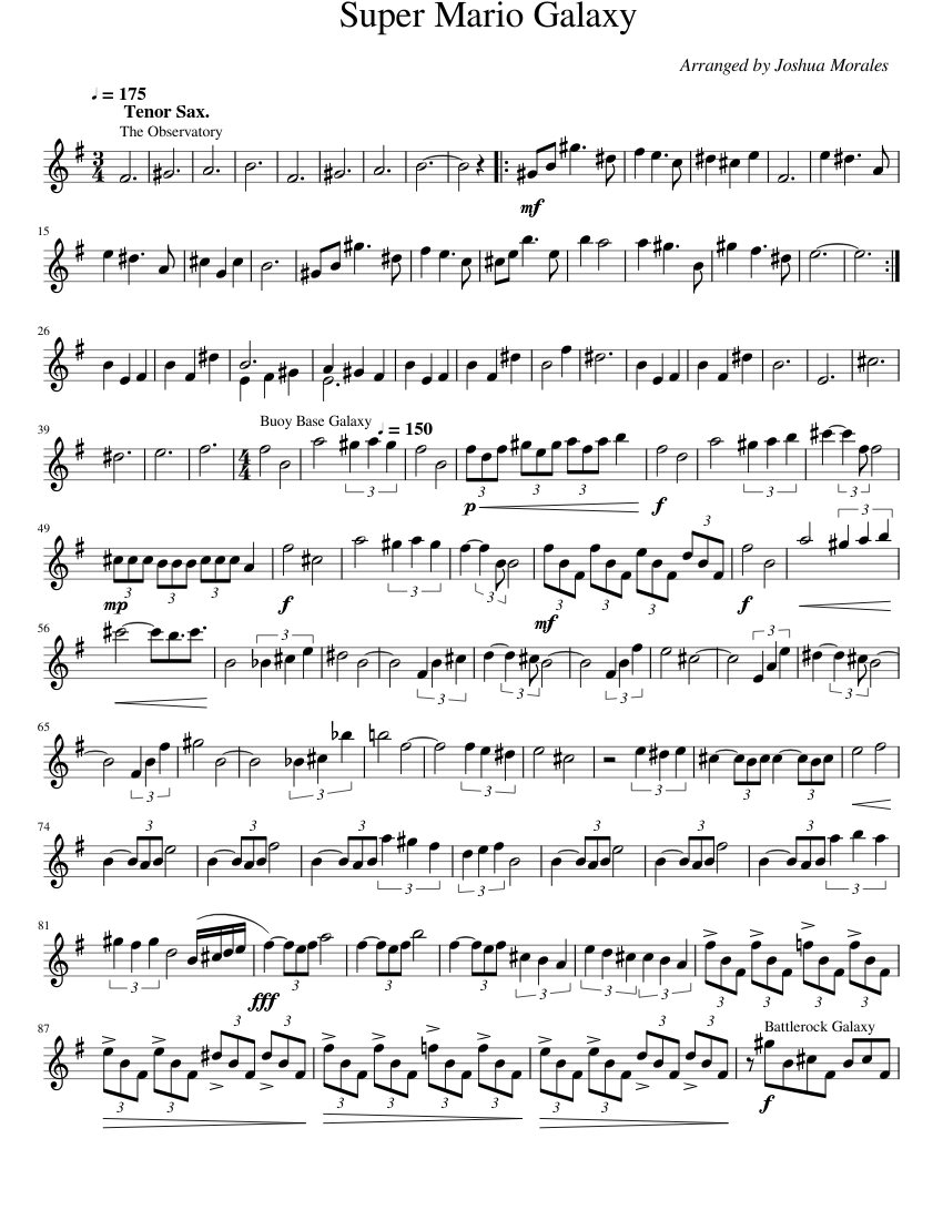 Mario Galaxy tenor sax Sheet Music for Saxophone alto (Solo ...