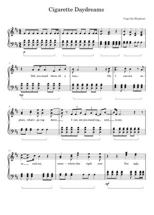 Cigarette Daydreams - Cage the Elephant Sheet Music for Violin, Viola,  Cello, Drum group & more instruments (Mixed Ensemble)