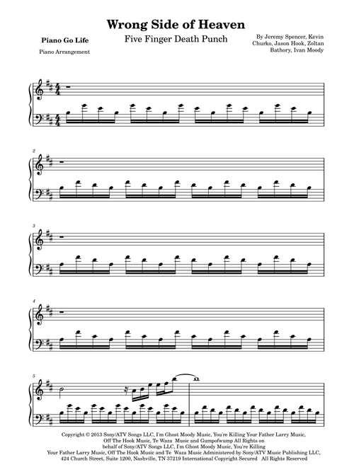 Wrong Side Of Heaven (Arr. Piano Go Life) - Five Finger Death Punch (Piano Solo)