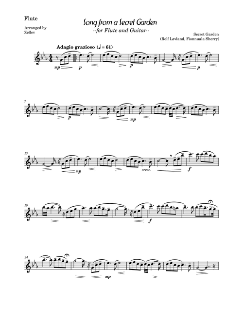 Song from a Secret Garden - Flute part (Arr. Zellev) - Fionnuala Sherry (Flute Solo)
