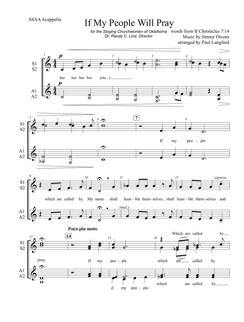 If My People Will Pray (Arr. Paul Langford) - Jimmy Owens (Choral, SSA)