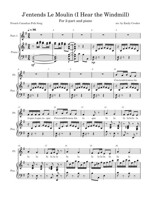 J'entends Le Moulin (I Hear the Windmill) –Emily Crocker-Part 1 with accompaniment