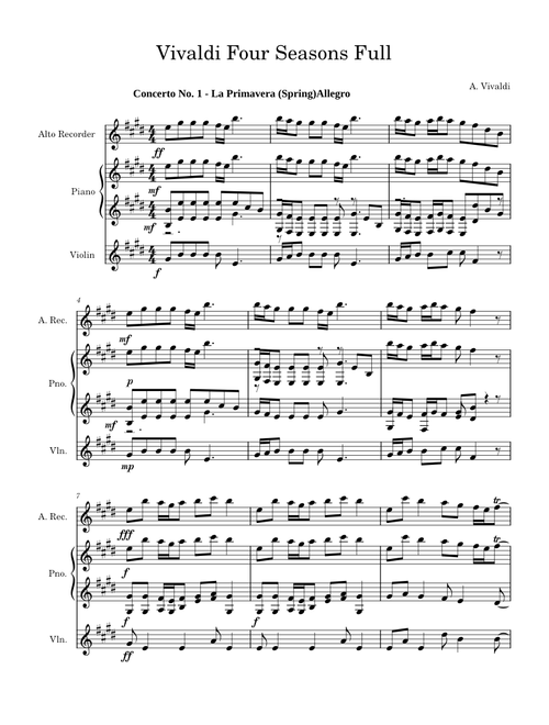 The Four Seasons – Antonio Vivaldi Antonio Vivaldi Four Seasons