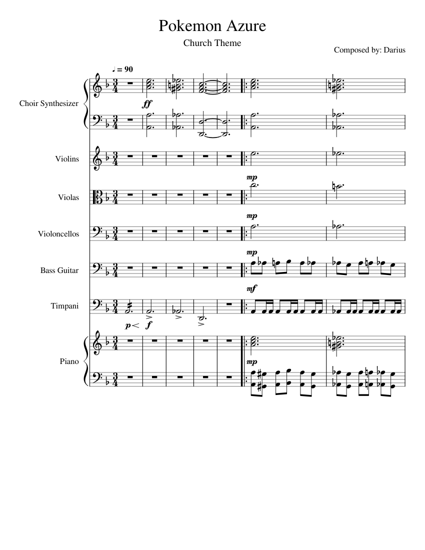 Pokemon Azure Church Encounter Theme Sheet Music for Piano, Timpani ...