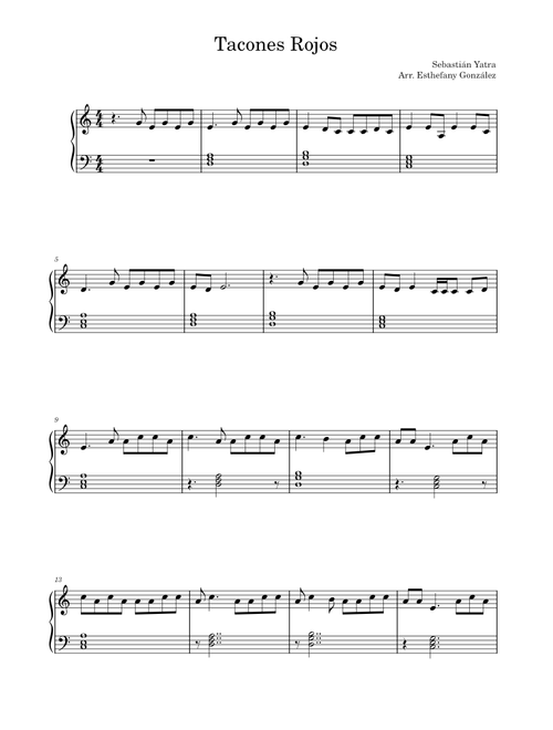 Tacones Rojos – EASY PIANO VERSION - Sebastián Yatra (Arr. Esthefany González)