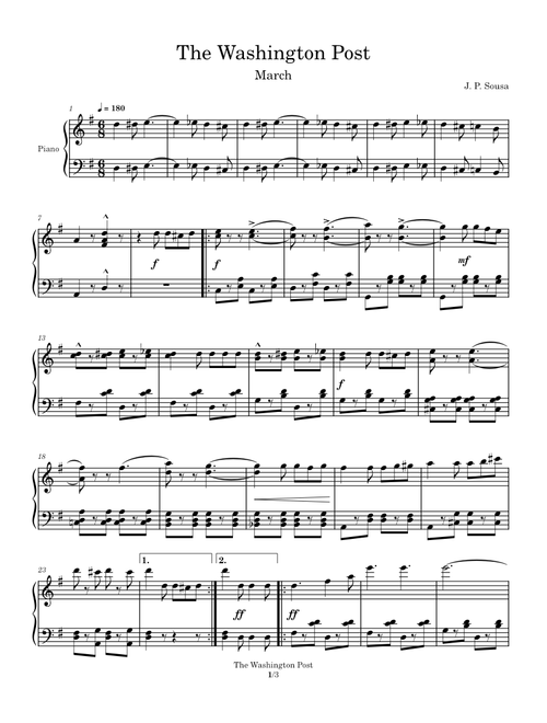 The Washington Post March – John Philip Sousa (for solo Piano)