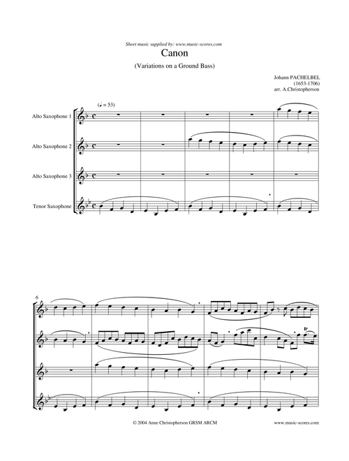Pachelbel's Canon - Sax Quartet (Arr. Anne L Christopherson GRSM ARCM) - Pachelbel, Johann (Instrumental Duet)