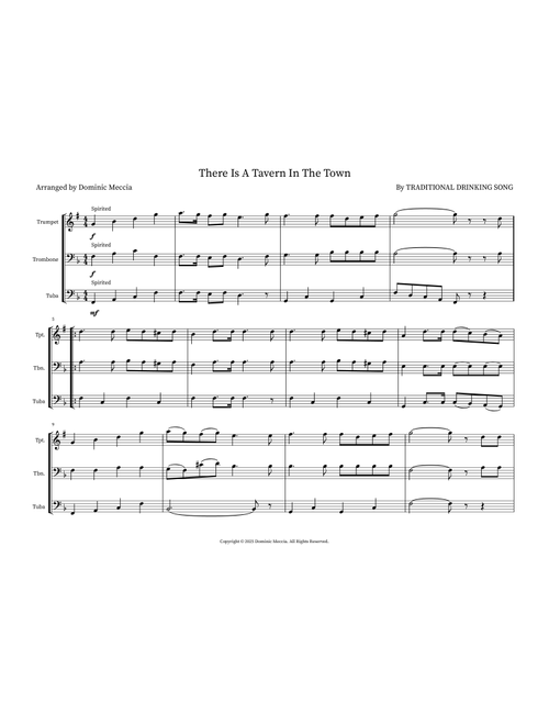 There Is A Tavern In The Town (Arr. Dominic Meccia) - Traditional Drinking Song (Small Ensemble)