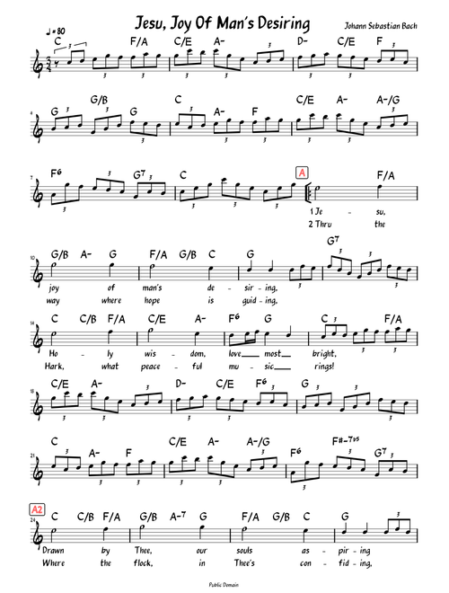 Jesu, Joy of Man's Desiring (Lead sheet with lyrics )