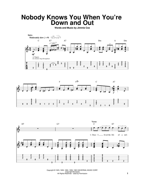 Nobody Knows You When You're Down And Out - Eric Clapton (Guitar Tab Play-Along)