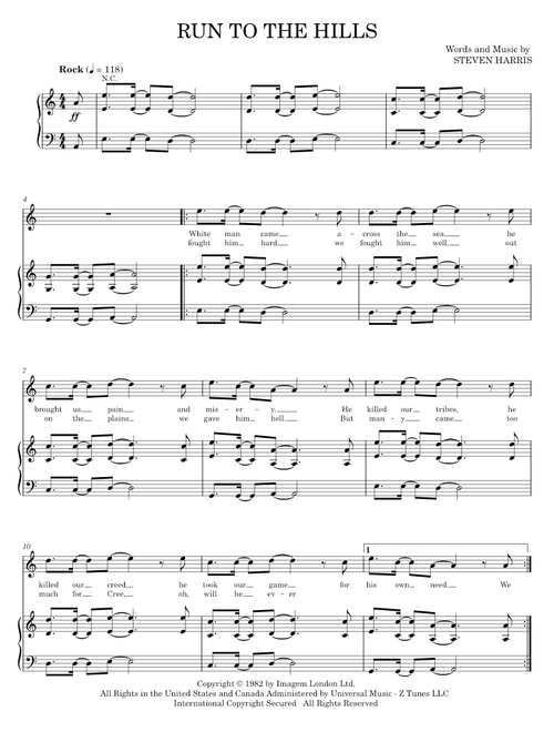 Run to the hills - Iron Maiden (Piano-Vocal-Guitar)