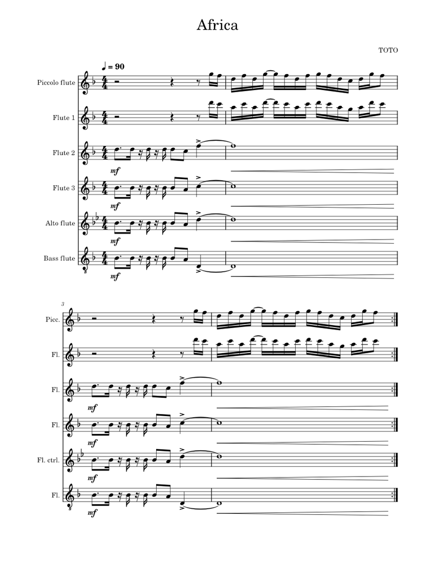 Africa Toto Africa (for flute ensemble) Toto Sheet music for Flute