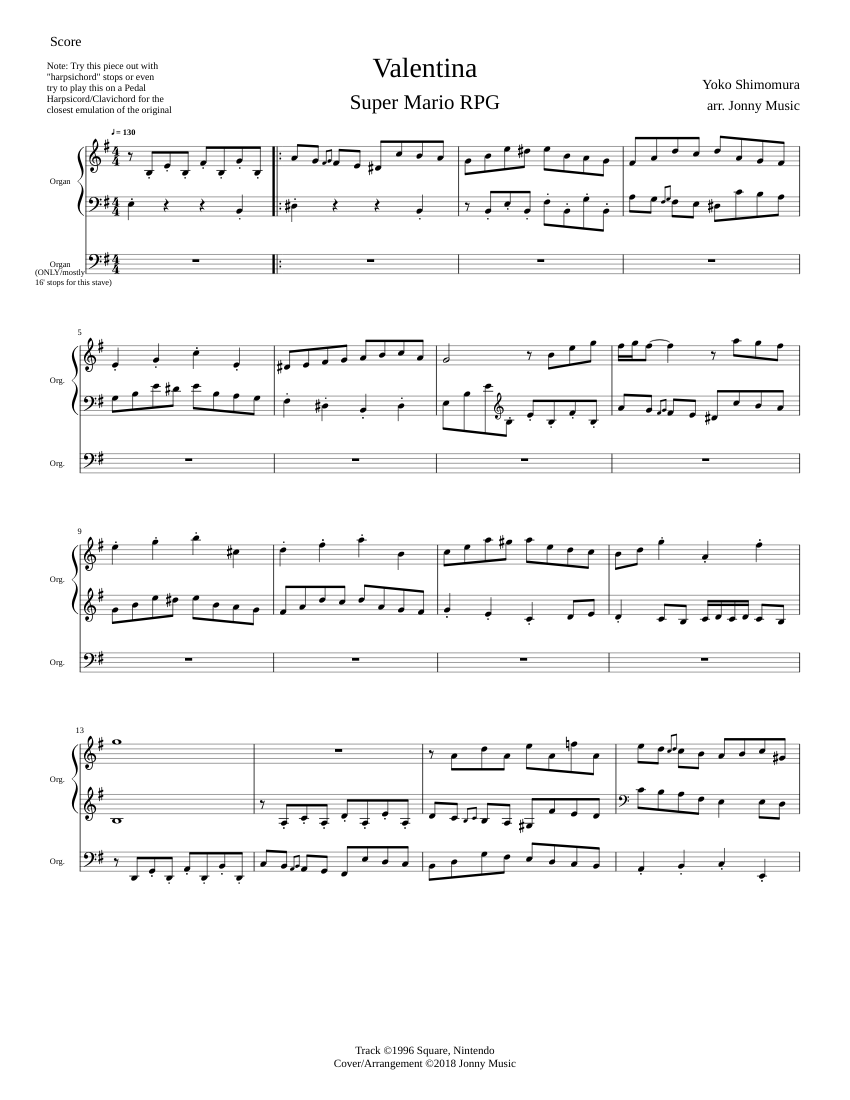 Valentina Super Mario RPG Organ Cover Sheet music for Organ (Solo ...