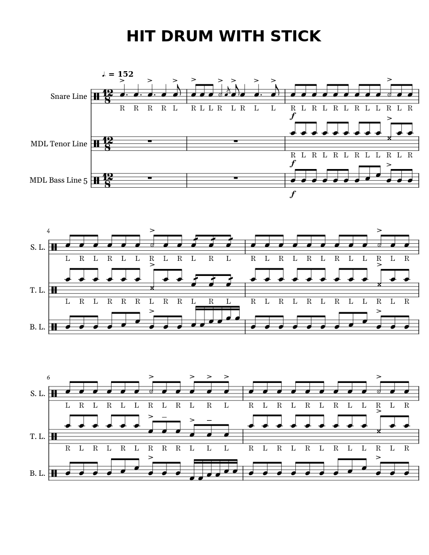 HIT_DRUM_WITH_STICK Sheet music for Snare drum, Tenor drum, Bass drum