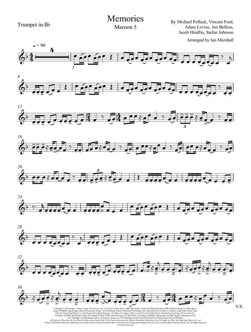 Memories (Arr. Ian Marshall) - Maroon 5 (Trumpet and Piano)