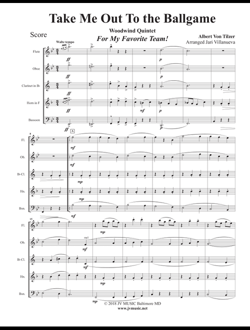 Take Me Out To The Ball Game for Woodwind Quintet (Arr. Jari Villanueva) - Albert von Tilzer (Small Ensemble)