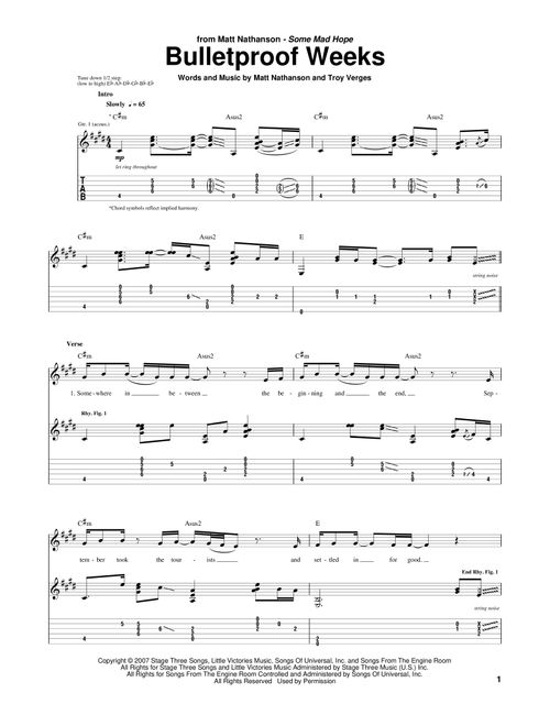 Bulletproof Weeks - Matt Nathanson (Guitar Tab)
