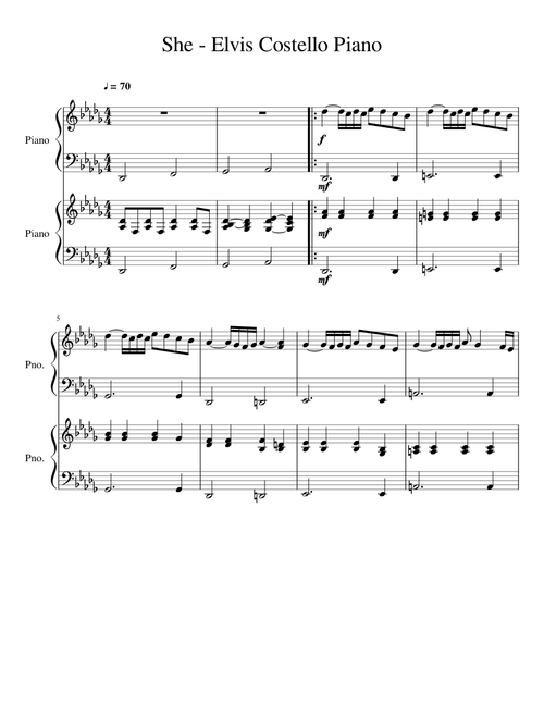 She - Elvis Costello Piano