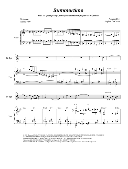 Summertime (Arr. Stephen DeCesare) - Ira Gershwin, DuBose Heyward, Dorothy Heyward (Trumpet and Piano)