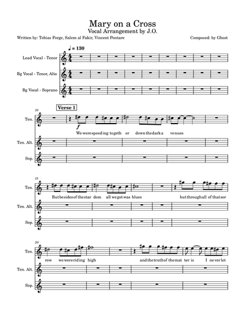 Mary On A Cross (Arr. Jakob Olsen) - Ghost (Piano-Vocal-Guitar (Piano Accompaniment))