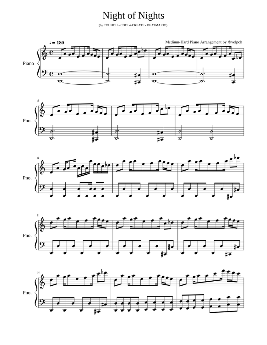 Night of Nights / Flowering Nights remix (MediumHard Piano) Sheet
