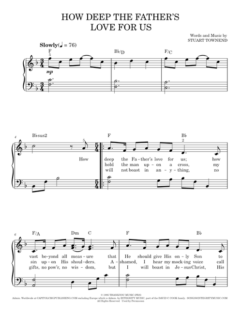 How Deep The Father's Love For Us - Stuart Townend (Easy Piano)