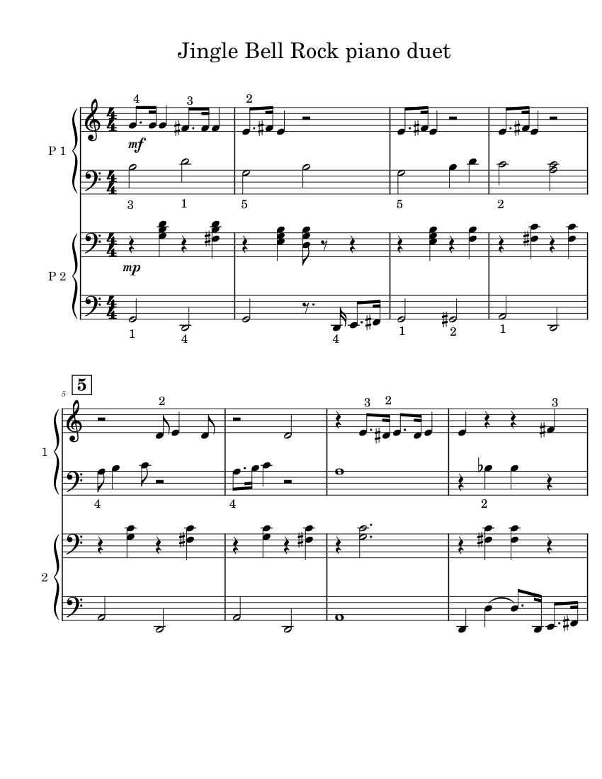 Jingle Bell Rock piano duet 11 Sheet music for Piano (Piano Duo