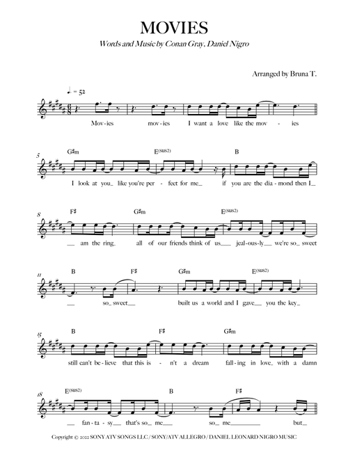 Movies (Arr. Bruna T.) - Conan Gray (Lead Sheet - Fake Book)
