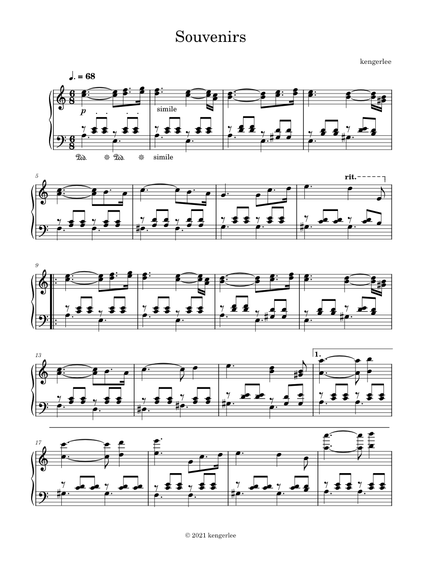 Souvenirs Sheet music for Piano (Solo) Musescore com