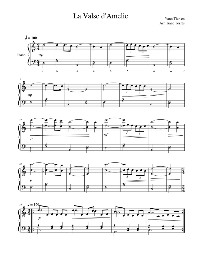 La Valse d'Amélie – Yann Tiersen Sheet music for Piano (Solo) Easy ...