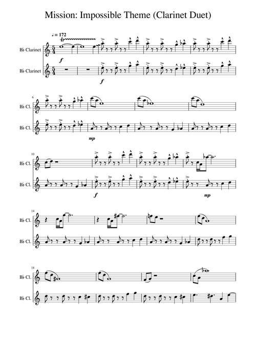 Mission Impossible Theme Clarinet Duet