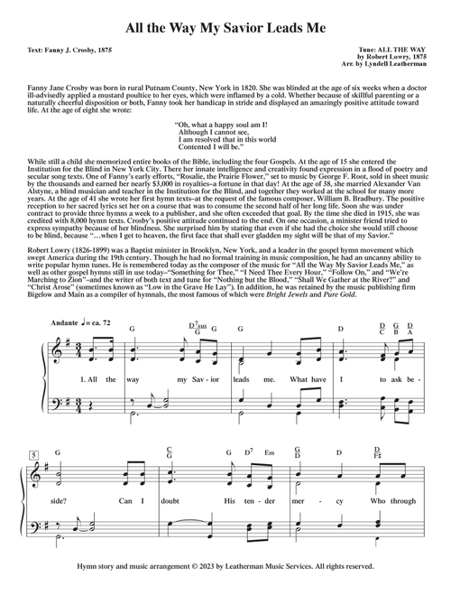 All the Way My Savior Leads Me (Arr. Lyndell Leatherman) - Various (Piano-Vocal-Guitar (Piano Accompaniment))