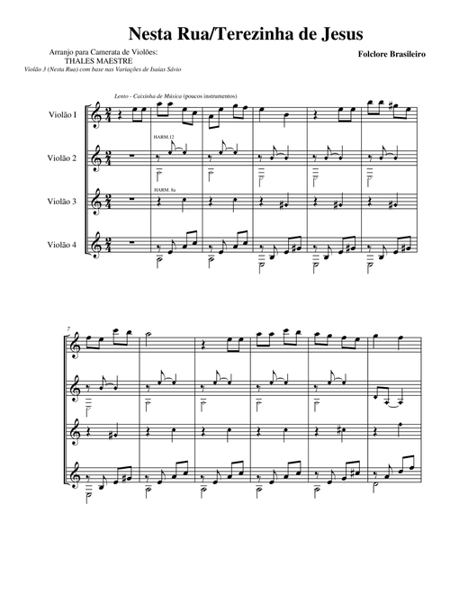 Nesta Rua / Terezinha de Jesus (Arr. Thales Maestre) - Folclore brasileiro (Guitar Ensemble)