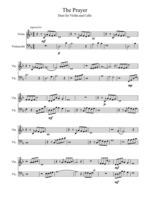 The Prayer Violin and Cello Duet