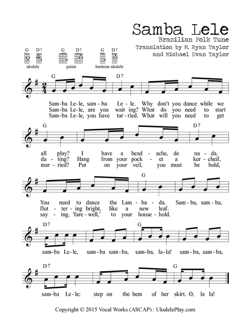 Samba Lele (Arr. M. Ryan Taylor) - Traditional (Ukulele Chords-Lyrics)