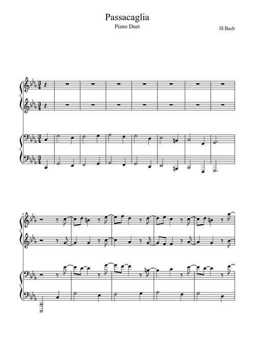 Passacaglia. JS Bach. Piano Duet
