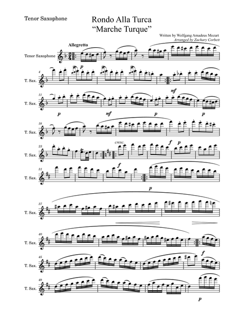 Rondo Alla Turca (Turkish March) (Arr. Zachary Corbett) - Wolfgang Amadeus Mozart (Tenor Sax and Piano)