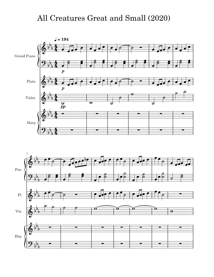 All Creatures Great and Small (2020) Sheet music for Piano, Flute