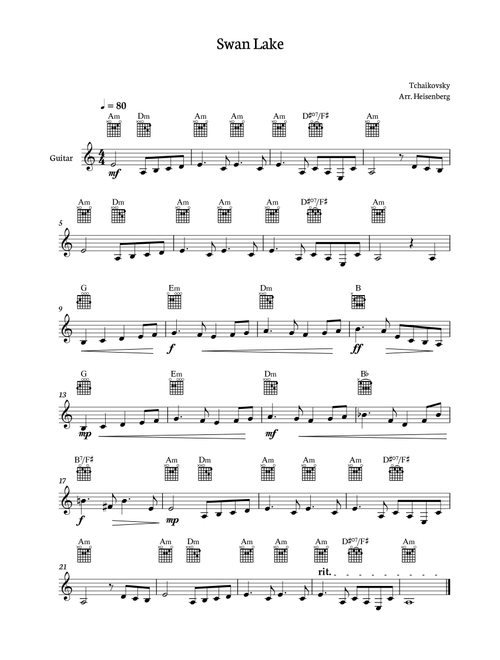 Tchaikovsky - Swan Lake for guitar melody with chords (Arr. Heisenberg) - Tchaikovsy (Solo Guitar)