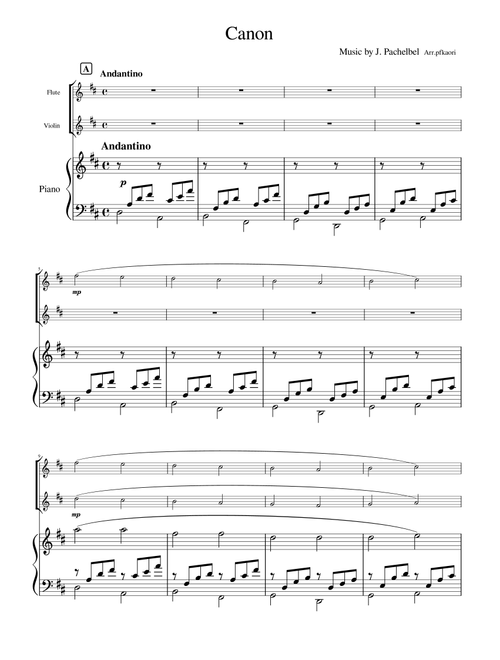 "Canon" flute & violin / piano trio,2edition (Arr. pfkaori) - Pachelbel  (Instrumental Duet and Piano)