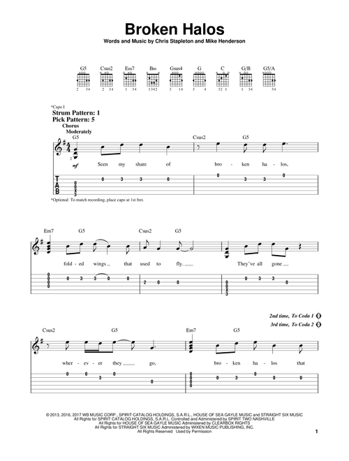 Broken Halos - Chris Stapleton (Easy Guitar with TAB)